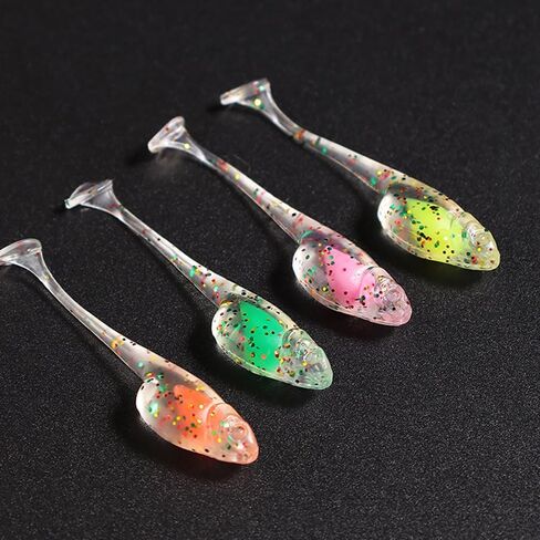 37pcs Mini Transparent Fishing Baits with Colorful Round Lead Hooks - 5cm T-Tail Soft Wobbler Lures for Freshwater & Saltwater, Bionic Maggot Bait Set in Saudi Arabia