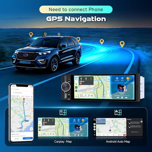 Single DIN Wireless Car Stereo with Wireless CarPlay & Android Auto, 6.9" in-Cell IPS Touchscreen, Bluetooth 5.2 Hands-Free, FM Radio, Steering Wheel Control, Backup Camera Included in Saudi Arabia