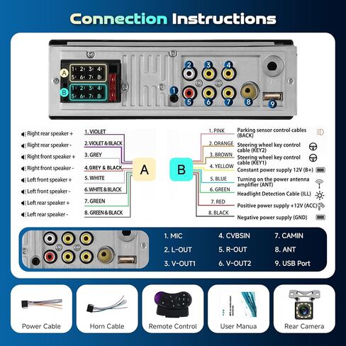 Single DIN Wireless Car Stereo with Wireless CarPlay & Android Auto, 6.9" in-Cell IPS Touchscreen, Bluetooth 5.2 Hands-Free, FM Radio, Steering Wheel Control, Backup Camera Included in Saudi Arabia