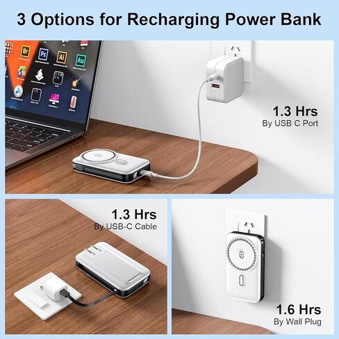 لشاحن MagSafe المحمول مع قابس حائط، بنك طاقة لاسلكي 3 في 1 مع كابلين مدمجين. حزمة بطارية مغناطيسية 10000 مللي أمبير في الساعة 22.5 وات للشحن السريع لهاتف iPhone 17/16/15/14/13/12، وساعة Apple، وAirpods in Saudi Arabia
