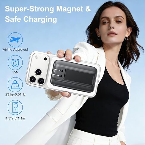لشاحن MagSafe المحمول مع قابس حائط، بنك طاقة لاسلكي 3 في 1 مع كابلين مدمجين. حزمة بطارية مغناطيسية 10000 مللي أمبير في الساعة 22.5 وات للشحن السريع لهاتف iPhone 17/16/15/14/13/12، وساعة Apple، وAirpods in Saudi Arabia