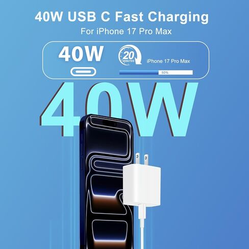 40W USB C Charger for Apple iPhone 17/16/15, 2Pack 6FT USB C to C Cord Cable&iPhone Charger Fast Charging Block for iPhone 17/17 Pro/17 Pro Max/Air/16/16E/16 Pro/16 Pro Max/16 Plus/15/15 Pro Max/iPad in Saudi Arabia