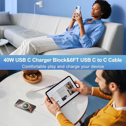 40W USB C Charger for Apple iPhone 17/16/15, 2Pack 6FT USB C to C Cord Cable&iPhone Charger Fast Charging Block for iPhone 17/17 Pro/17 Pro Max/Air/16/16E/16 Pro/16 Pro Max/16 Plus/15/15 Pro Max/iPad in Saudi Arabia