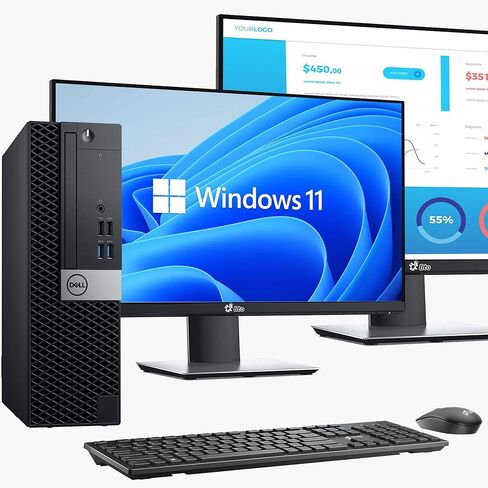 Dell OptiPlex 5070 Desktop Computer PC Intel Core i7-9700 (8-Cores), 16GB DDR4 Ram, 512GB NVMe SSD, New Dual 24" LED Monitors, WiFi, Wireless KB & Mouse, Windows 11 Pro (Renewed) in Kuwait