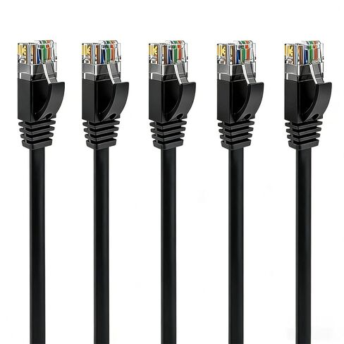 كابل إيثرنت Cat 6 بطول 3 أقدام و5 حزم كابل شبكة مسطح عالي السرعة مع موصلات Rj45، وكابل إنترنت قصير للوحة التصحيح، والتبديل - 0.9 متر (أسود) in Saudi Arabia