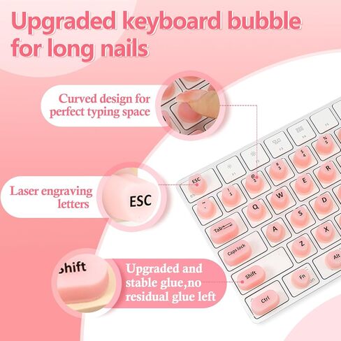 70 Pcs Raised Keyboard Stickers for Long Nails with Letters, Soft Silicone Keyboard Bubbles for Women,Reusable Adhesive Protective Type Long Nail Keyboard Stickers for Desktop-Pink in Saudi Arabia