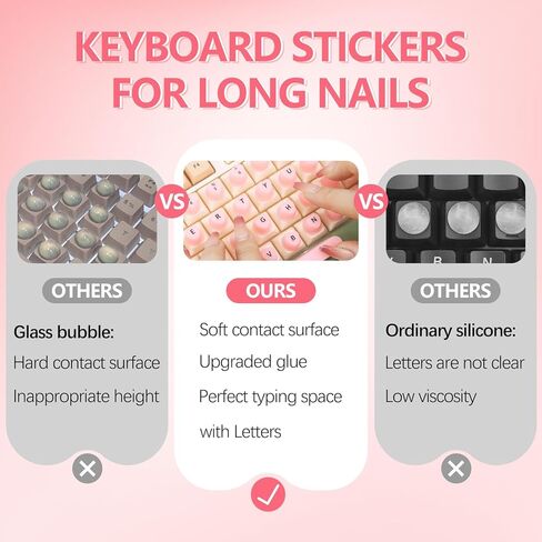 70 Pcs Raised Keyboard Stickers for Long Nails with Letters, Soft Silicone Keyboard Bubbles for Women,Reusable Adhesive Protective Type Long Nail Keyboard Stickers for Desktop-Pink in Saudi Arabia