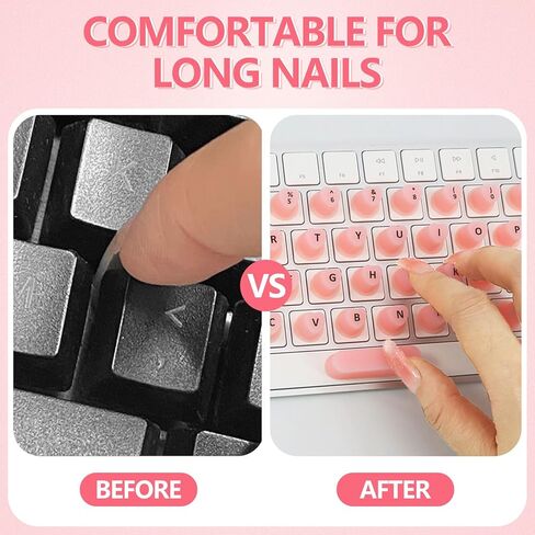 70 Pcs Raised Keyboard Stickers for Long Nails with Letters, Soft Silicone Keyboard Bubbles for Women,Reusable Adhesive Protective Type Long Nail Keyboard Stickers for Desktop-Pink in Saudi Arabia