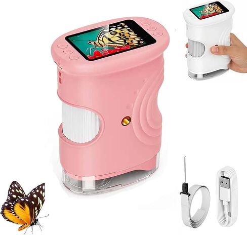 1000X Handheld Microscope, 4K 2.0" Screen Educational Science Kit Digital Microscope, Rechargeable Mini Pocket Microscope, Used as a Birthday(Yellow) in Saudi Arabia