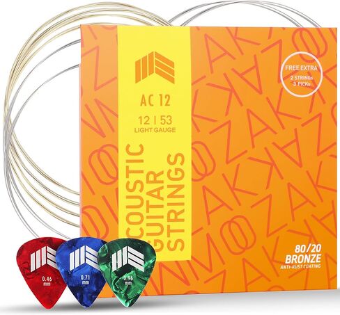 Acoustic Guitar Strings 3 Packs 80/20 Bronze Acoustic Guitar Strings for 6 String Guitars with 2 Free Acoustic Strings and 3 Picks. 12-53 Light in Saudi Arabia