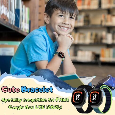 أربطة نايلون متوافقة مع Fitbit Google Ace LTE (2024) للأطفال، أشرطة بديلة رياضية قابلة للتنفس، سوار معصم ملون ناعم قابل للتعديل للأولاد والبنات in Kuwait