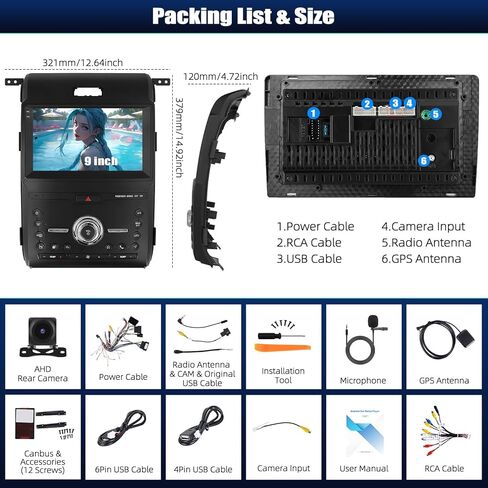 [4+64GB] Android 15 Car Stereo for Ford F150 2013 2014 with Wireless Carplay & Android Auto, 9'' Touch Screen Car Radio with Bluetooth Mirror Link WiFi GPS FM RDS EQ DSP SWC+Backup Camera in Saudi Arabia