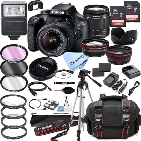 Canon EOS Rebel T100 DSLR Camera w/EF-S 18-55mm F/3.5-5.6 Zoom Lens + 128GB Memory + Case + Tripod + Filters (36pc Bundle) (Renewed) in Saudi Arabia