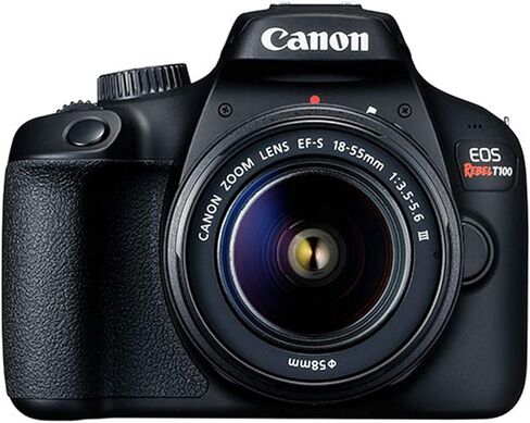 Canon EOS Rebel T100 DSLR Camera w/EF-S 18-55mm F/3.5-5.6 Zoom Lens + 128GB Memory + Case + Tripod + Filters (36pc Bundle) (Renewed) in Saudi Arabia