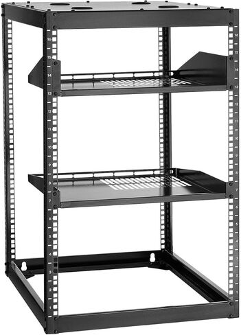 Open Frame Network Rack 16U with Vented Shelves - Wall Mount or Floor Standing 23" Depth Server Rack, 500 lbs Capacity, Complete Kit for Easy Setup (Includes Cage Nuts, Ground Wire, Trays) in Kuwait