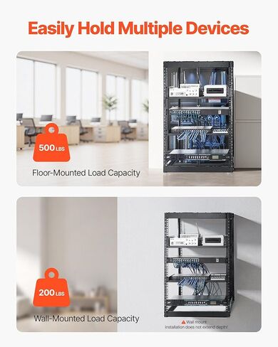 Open Frame Network Rack 16U with Vented Shelves - Wall Mount or Floor Standing 23" Depth Server Rack, 500 lbs Capacity, Complete Kit for Easy Setup (Includes Cage Nuts, Ground Wire, Trays) in Kuwait