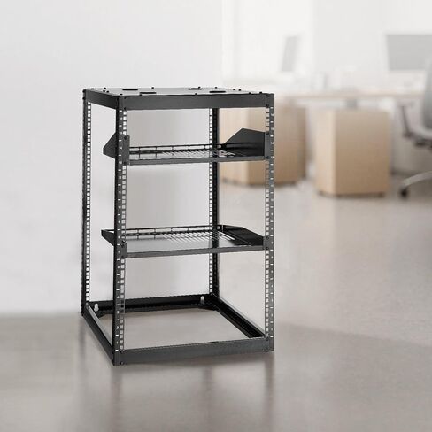 Open Frame Network Rack 16U with Vented Shelves - Wall Mount or Floor Standing 23" Depth Server Rack, 500 lbs Capacity, Complete Kit for Easy Setup (Includes Cage Nuts, Ground Wire, Trays) in Kuwait