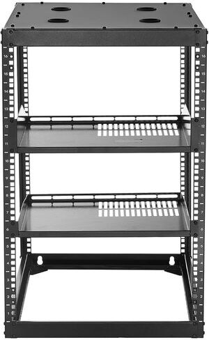 Open Frame Network Rack 16U with Vented Shelves - Wall Mount or Floor Standing 23" Depth Server Rack, 500 lbs Capacity, Complete Kit for Easy Setup (Includes Cage Nuts, Ground Wire, Trays) in Kuwait