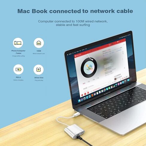 محول شبكة إيثرنت من النوع C إلى RJ45، موصل LAN محمول 2 في 1 USB C إلى RJ45 مع منفذ شحن، متوافق مع أجهزة USB C in Saudi Arabia