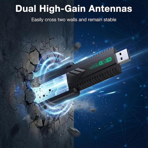 WiFi Adapter for Desktop PC 1300Mbps, Dual Band 5GHz/2.4GHz Wireless Network Adapter for PC, USB 3.0 WiFi Dongle with High Gain Antenna for Windows 11/10/8/7 in Saudi Arabia