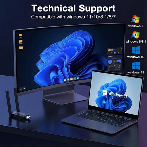 WiFi Adapter for Desktop PC 1300Mbps, Dual Band 5GHz/2.4GHz Wireless Network Adapter for PC, USB 3.0 WiFi Dongle with High Gain Antenna for Windows 11/10/8/7 in Saudi Arabia