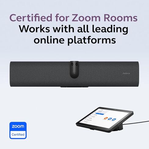 Jabra PanaCast 40 Video Bar System غرفة اجتماعات صغيرة جهاز فيديو Android ووحدة تحكم تعمل باللمس، نظام مؤتمرات مجال الرؤية 180 درجة مع ميكروفون ومكبرات صوت، معتمد لغرف التكبير، أسود in Kuwait