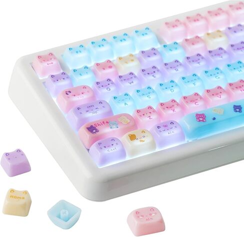 مجموعة أغطية مفاتيح KiiBOOM Cute Cat، ملف Mao Profile، PBT/PC Keycap للوحة المفاتيح الميكانيكية MX Switches، متوافقة مع 60%، 65%، 75%، TKL، 96%، تخطيط كامل الحجم (Meow Squad) in Saudi Arabia