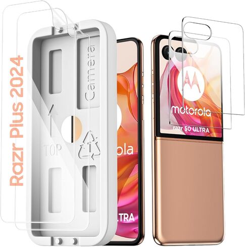 for Motorola Razr 2025/ 2024 Screen Protectors, 2 Packs Inner Screen TPU Protective Film [Installation Kit] + 2 Packs Outer Screen Tempered Film, Ultra High Definition, Durable, Wrinkle Resistant, Scratch Resistant, Bubble Free, Newbie Friendly in Saudi Arabia