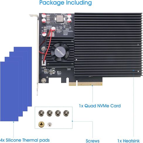 محول Quad NVMe PCIe، بطاقة RIITOP PCIe 3.0 x8 إلى 4X NVMe SSD لـ M.2 (مفتاح M) SSD 2280/2260/2242/2230 (متوافق مع اللوحة الأم غير المتشعبة) in Kuwait