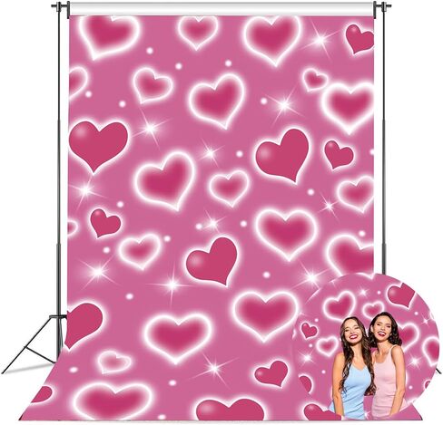Early 2000s Photography Backdrop 5x7FT Red Heart Valentine Day Photo Background Sweet 16 18th 21th 30th Women Birthday Party Decorations Selfile Wall Decor in Saudi Arabia