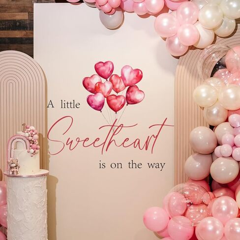 ملصق A Little Sweetheart is on The Way - زينة لحفلات استقبال المولود الجديد بطابع عيد الحب، ملصق حفلات بنمط قلب للفتيات أو الصبيان (ملصق على شكل قلب صغير) in Kuwait