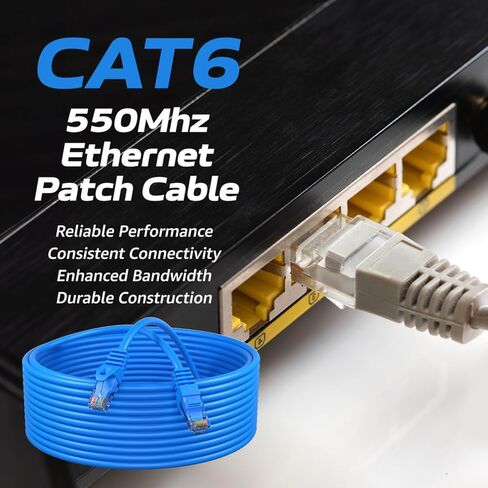 كابل تصحيح شبكة إيثرنت SATMAXIMUM Cat6 بسرعة 550 ميجا هرتز جيجابت للإنترنت، بدون مشبك للكمبيوتر الشخصي والكمبيوتر المحمول والمودم والموجه ووحدات التحكم - المنزل والمكتب، أزرق (15 قدم) in Kuwait