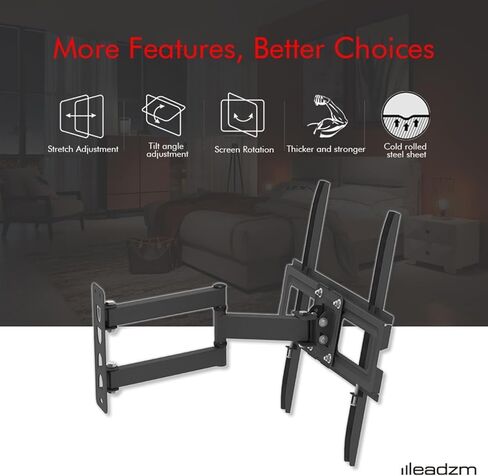 حامل تلفزيون بقاعدة صغيرة مقاس 32-65 بوصة، حامل تلفزيون على الحائط TMXD-103 مع مستوى الروح، يحمل ما يصل إلى 77 رطلاً، VESA 400x400 مم، لأعلى ولأسفل -10 ~ 10 درجة، أسود in Kuwait