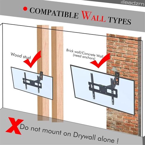 حامل تلفزيون بقاعدة صغيرة مقاس 32-65 بوصة، حامل تلفزيون على الحائط TMXD-103 مع مستوى الروح، يحمل ما يصل إلى 77 رطلاً، VESA 400x400 مم، لأعلى ولأسفل -10 ~ 10 درجة، أسود in Kuwait