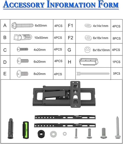 حامل تلفزيون بقاعدة صغيرة مقاس 32-65 بوصة، حامل تلفزيون على الحائط TMXD-103 مع مستوى الروح، يحمل ما يصل إلى 77 رطلاً، VESA 400x400 مم، لأعلى ولأسفل -10 ~ 10 درجة، أسود in Kuwait