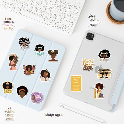 50 Pieces Black Girls Stickers Magic Girl Decal Self Affirmation for Laptop Water Bottles Skateboard Graffiti,Unique Worthy Trendy Waterproof Vinyl Stickers for Women (Black) in Saudi Arabia