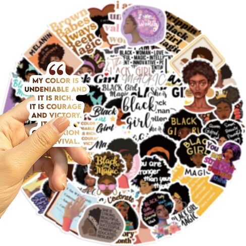 50 Pieces Black Girls Stickers Magic Girl Decal Self Affirmation for Laptop Water Bottles Skateboard Graffiti,Unique Worthy Trendy Waterproof Vinyl Stickers for Women (Black) in Saudi Arabia