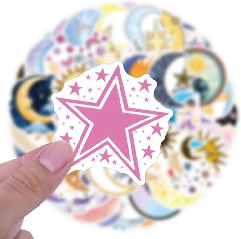 55Pcs Moon and Star Stickers, Decals Vinyl Waterproof Stickers for Water Bottle Laptop Luggage Helmet Skateboard Snowboard Guitar Scrapbook Phone Gifts for Teens Girls Kids Adult(Moon Star) in Saudi Arabia
