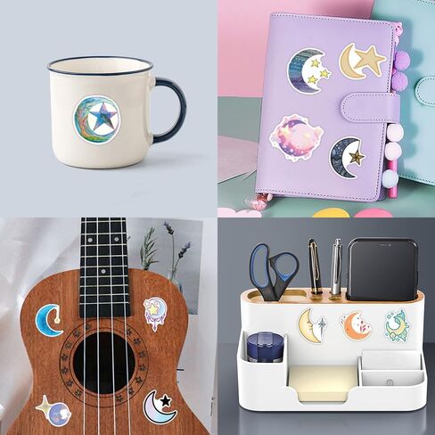 55Pcs Moon and Star Stickers, Decals Vinyl Waterproof Stickers for Water Bottle Laptop Luggage Helmet Skateboard Snowboard Guitar Scrapbook Phone Gifts for Teens Girls Kids Adult(Moon Star) in Saudi Arabia
