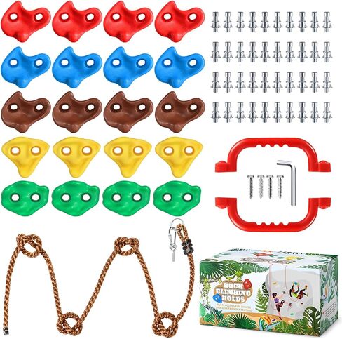 TOPNEW 25PCS Rock Climbing Holds for Kids, Large Climbing Holds for Play Set, Swingset - Adult Rock Wall Holds with Mounting Hardware for Indoor Outdoor Rock Climbing Wall in Kuwait