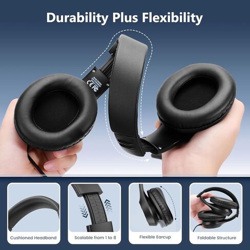 USB C Wired Over-Ear Headphones, Corded Stereo Headsets with Microphone, Volume Control, Comfortable Fit Foldable Headphone for iPhone 15/16/17, Samsung, Laptop, Tablets, Travel(Black) in Kuwait