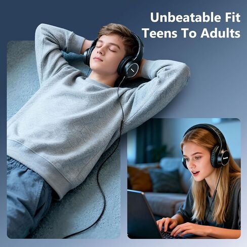 USB C Wired Over-Ear Headphones, Corded Stereo Headsets with Microphone, Volume Control, Comfortable Fit Foldable Headphone for iPhone 15/16/17, Samsung, Laptop, Tablets, Travel(Black) in Kuwait