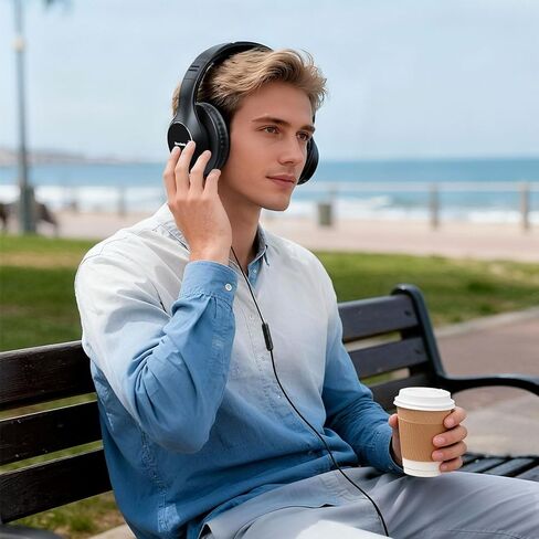 USB C Wired Over-Ear Headphones, Corded Stereo Headsets with Microphone, Volume Control, Comfortable Fit Foldable Headphone for iPhone 15/16/17, Samsung, Laptop, Tablets, Travel(Black) in Kuwait