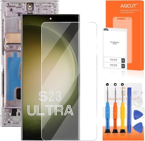 AGCUT OLED لهاتف Samsung Galaxy S23 Ultra استبدال الشاشة لعرض Samsung S23 Ultra LCD SM-S918B SM-S918U LCD محول الأرقام شاشة تعمل باللمس أرجواني مع إطار (إصدار الولايات المتحدة، يدعم بصمة الإصبع) in Kuwait