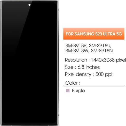 AGCUT OLED لهاتف Samsung Galaxy S23 Ultra استبدال الشاشة لعرض Samsung S23 Ultra LCD SM-S918B SM-S918U LCD محول الأرقام شاشة تعمل باللمس أرجواني مع إطار (إصدار الولايات المتحدة، يدعم بصمة الإصبع) in Kuwait