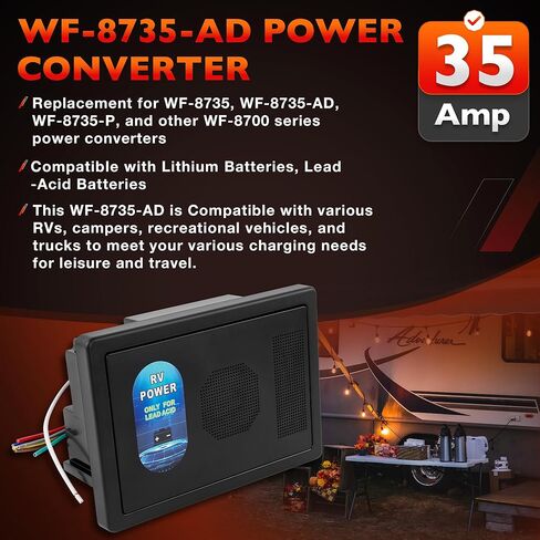 RV Power Converter 30 Amp, WF-8735-AD 12V Converter Charger with Auto Detect for Lithium & Lead Acid Batteries, 35A DC Output, 3-Stage Charging, for RV Camper Travel Trailer, 2 Year Warranty in Saudi Arabia