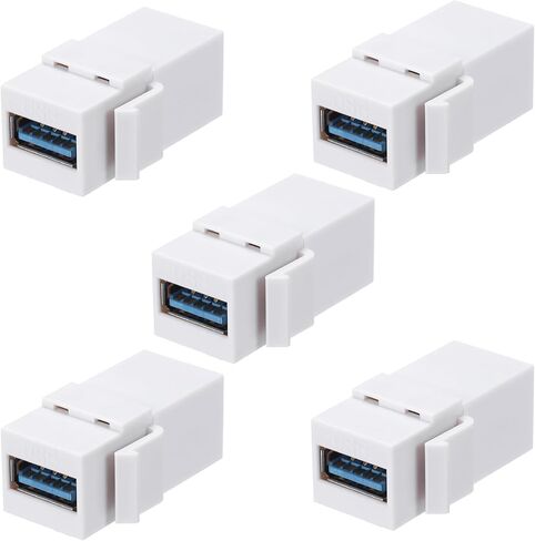 MECCANIXITY 5 قطع USB 3.0 مقبس مفتاح حجري، موصل USB أنثى إلى أنثى محول موصل للوحة منفذ لوحة الحائط، أبيض in Kuwait