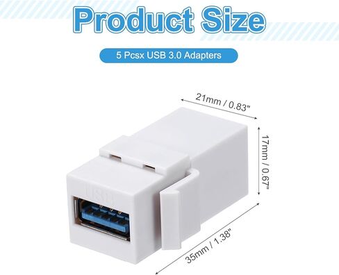 MECCANIXITY 5 قطع USB 3.0 مقبس مفتاح حجري، موصل USB أنثى إلى أنثى محول موصل للوحة منفذ لوحة الحائط، أبيض in Kuwait