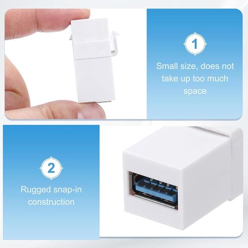 MECCANIXITY 5 قطع USB 3.0 مقبس مفتاح حجري، موصل USB أنثى إلى أنثى محول موصل للوحة منفذ لوحة الحائط، أبيض in Kuwait