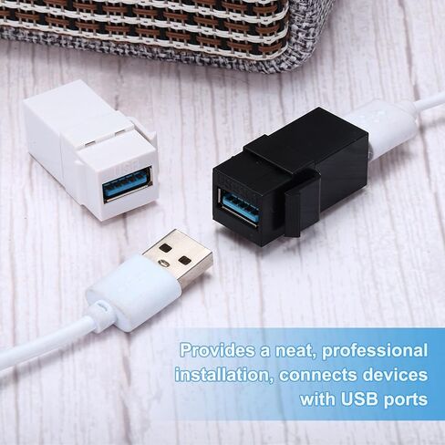 MECCANIXITY 5 قطع USB 3.0 مقبس مفتاح حجري، موصل USB أنثى إلى أنثى محول موصل للوحة منفذ لوحة الحائط، أبيض in Kuwait